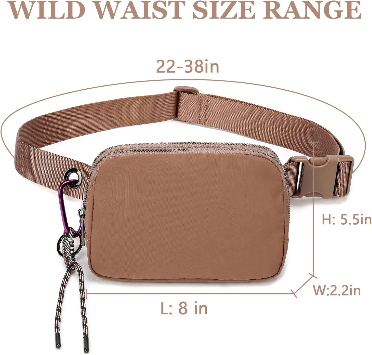 FODOKO Fanny Packs for Women Men, Fashionable Belt Bag Waist Pack for Women with Adjustable Strap, Bum Bag for Running Hiking Travel Workout (Brown)