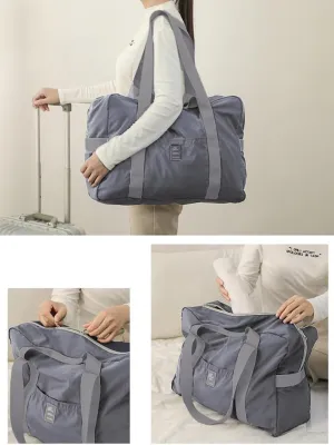 Foldable Travel Duffle Bag with 8 Pockets, 20kg Capacity Luggage Sleeve Carry-On Bag for 5-7 Day Trips, Water-Resistant Weekender Gym Bag - Grey