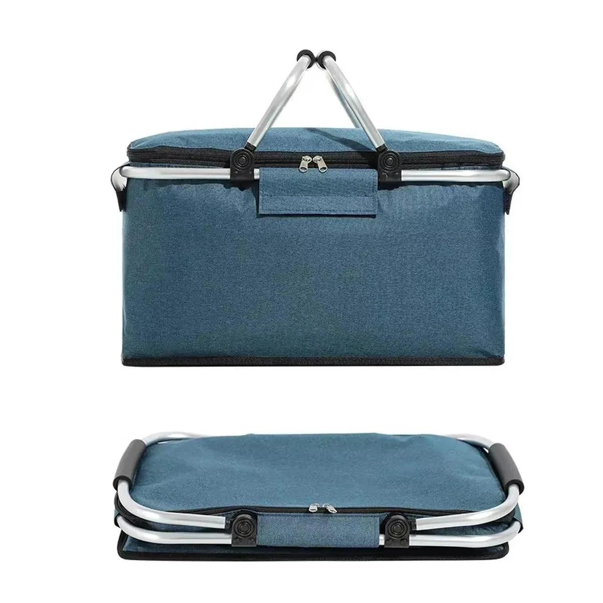 Folding Picnic Basket Insulated Cooler Bag Portable Outdoor Grocery Storage