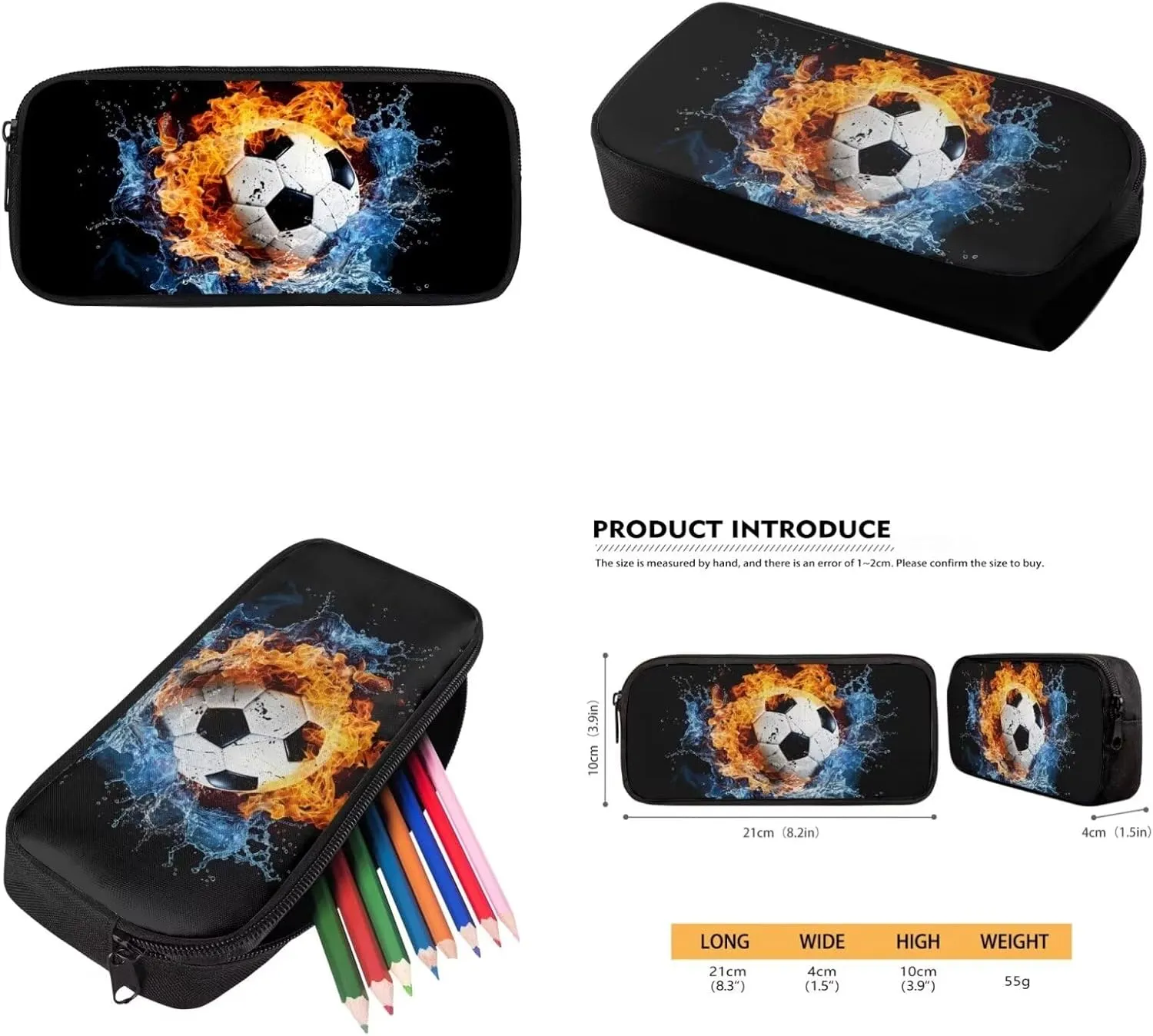 Football Backpack for Boys 8-10 Middle High School Book Bag with Lunch Box Pencil Case Fire Soccer Schoolbag Back Packs Set of 3 Elementary Kindergarten School Daycare Bag Satchel