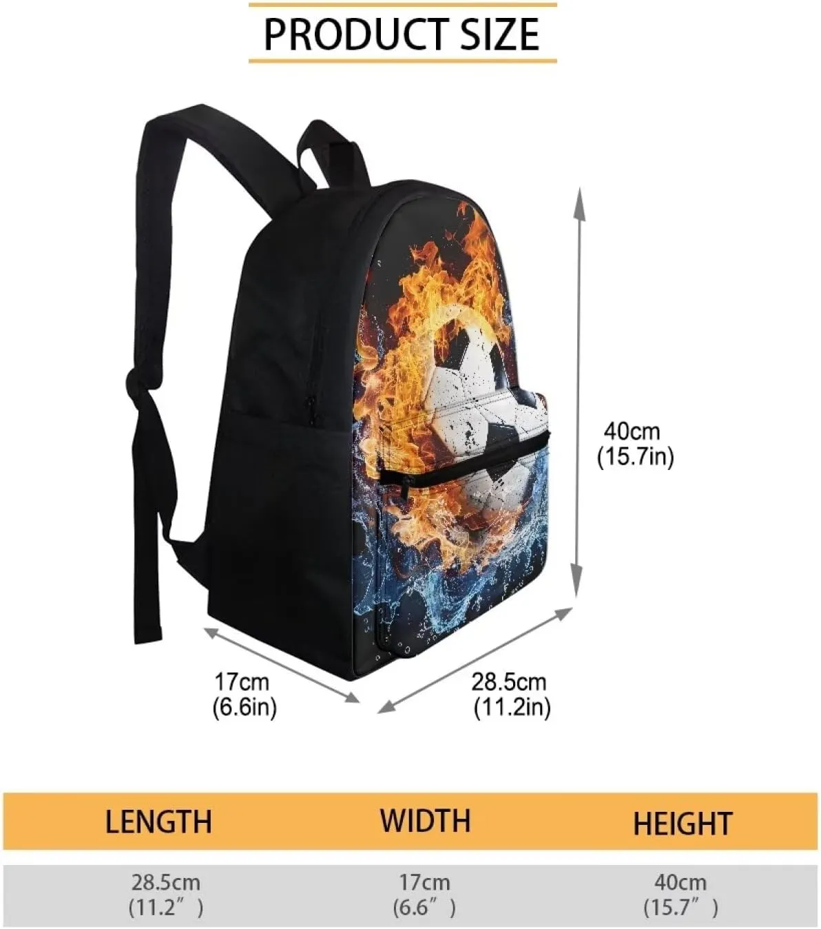 Football Backpack for Boys 8-10 Middle High School Book Bag with Lunch Box Pencil Case Fire Soccer Schoolbag Back Packs Set of 3 Elementary Kindergarten School Daycare Bag Satchel