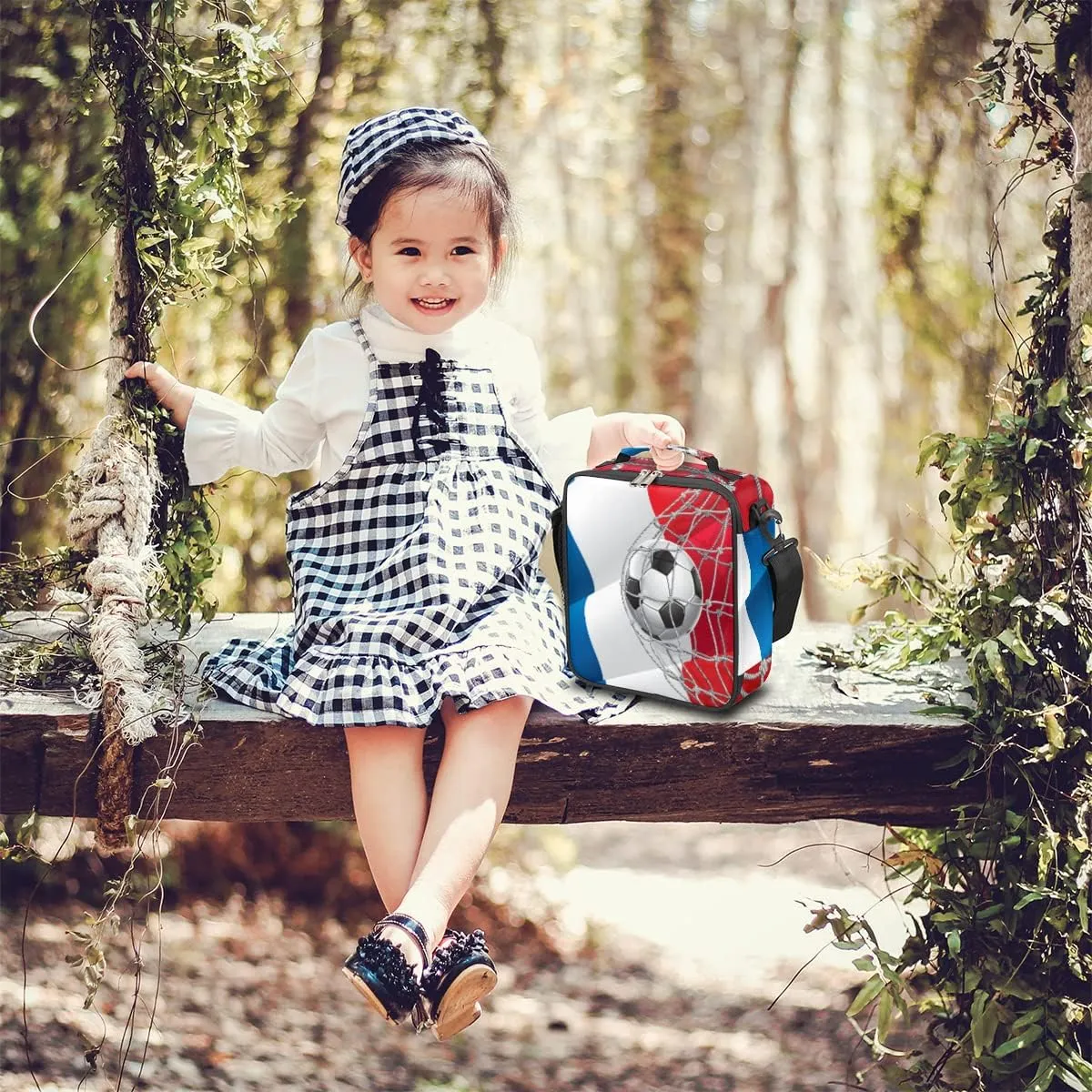 Football Insulated Lunch Bag Soccer Kids Lunch Box Reusable Leakproof Lunch Bag for Girls Boys Cooler Tote Bag with Adjustable Shoulder Strap for School Picnic Work Travel Outdoor