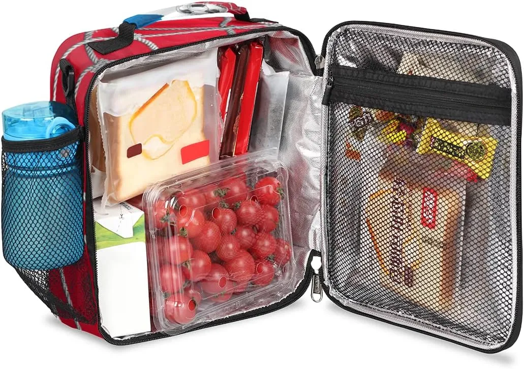 Football Insulated Lunch Bag Soccer Kids Lunch Box Reusable Leakproof Lunch Bag for Girls Boys Cooler Tote Bag with Adjustable Shoulder Strap for School Picnic Work Travel Outdoor