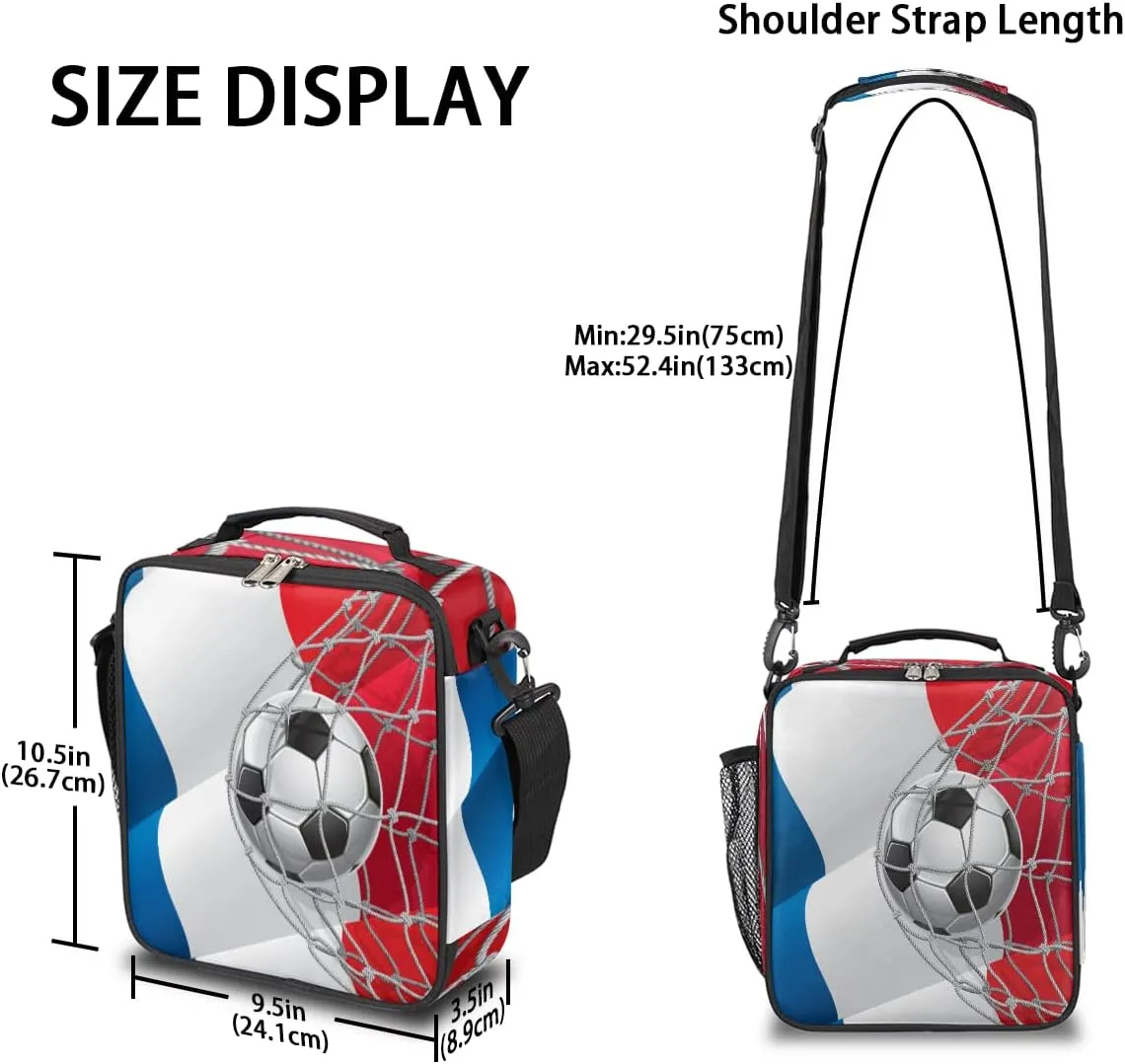 Football Insulated Lunch Bag Soccer Kids Lunch Box Reusable Leakproof Lunch Bag for Girls Boys Cooler Tote Bag with Adjustable Shoulder Strap for School Picnic Work Travel Outdoor