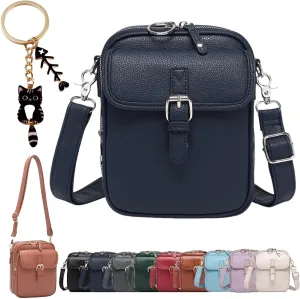 Forcipower Crossbody Bag, Vintage Double Layer Large Capacity Mini Crossbody Leather Bags with 10 Card Slots