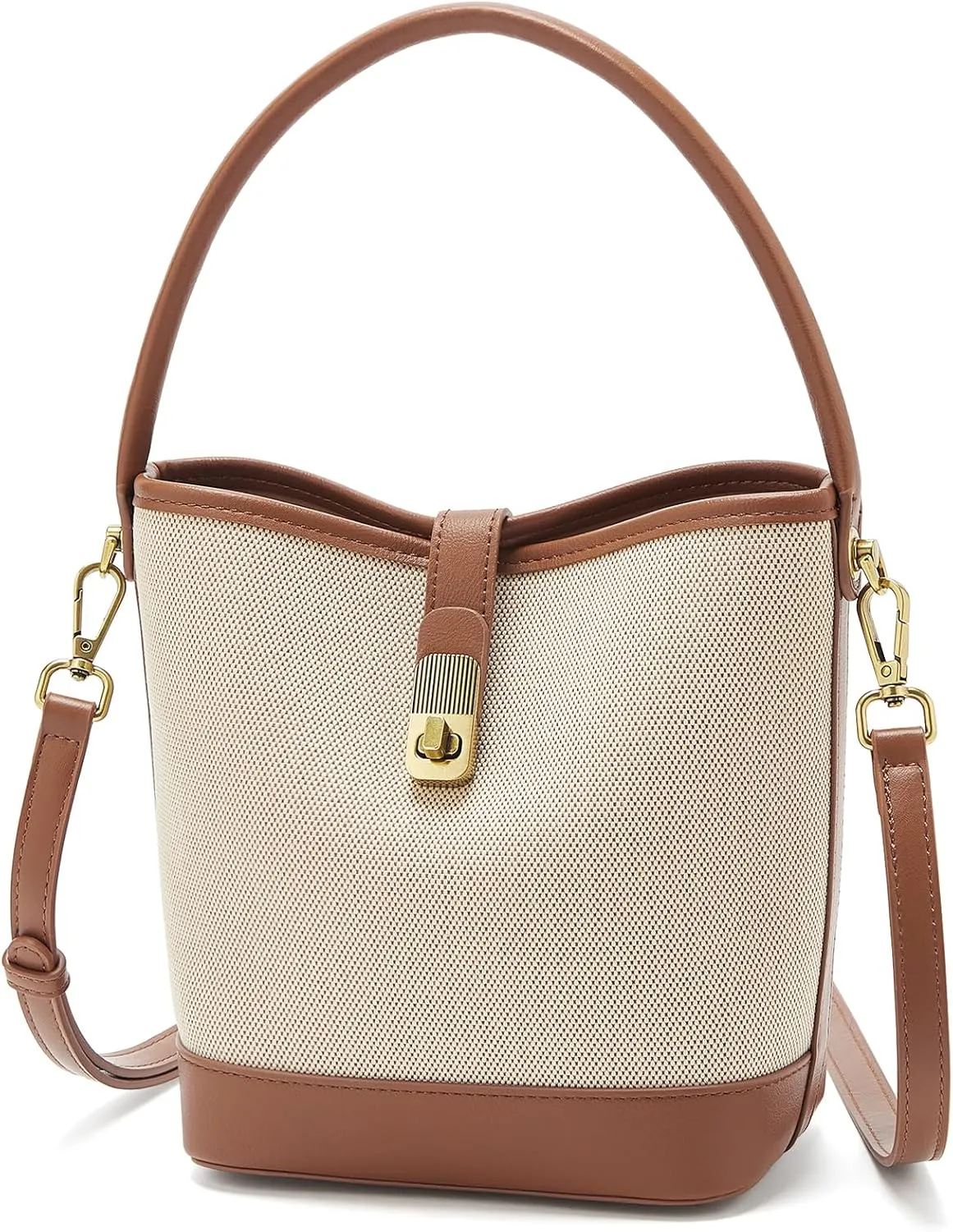 FOXLOVER Coated Canvas Bucket Crossbody Bags for Women Top-Handle Handbags Small Satchel Purse Trendy Twist Lock