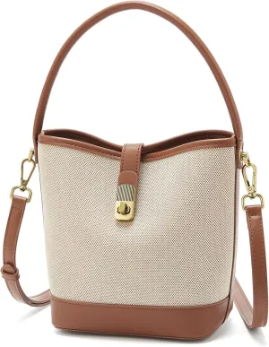 FOXLOVER Coated Canvas Bucket Crossbody Bags for Women Top-Handle Handbags Small Satchel Purse Trendy Twist Lock