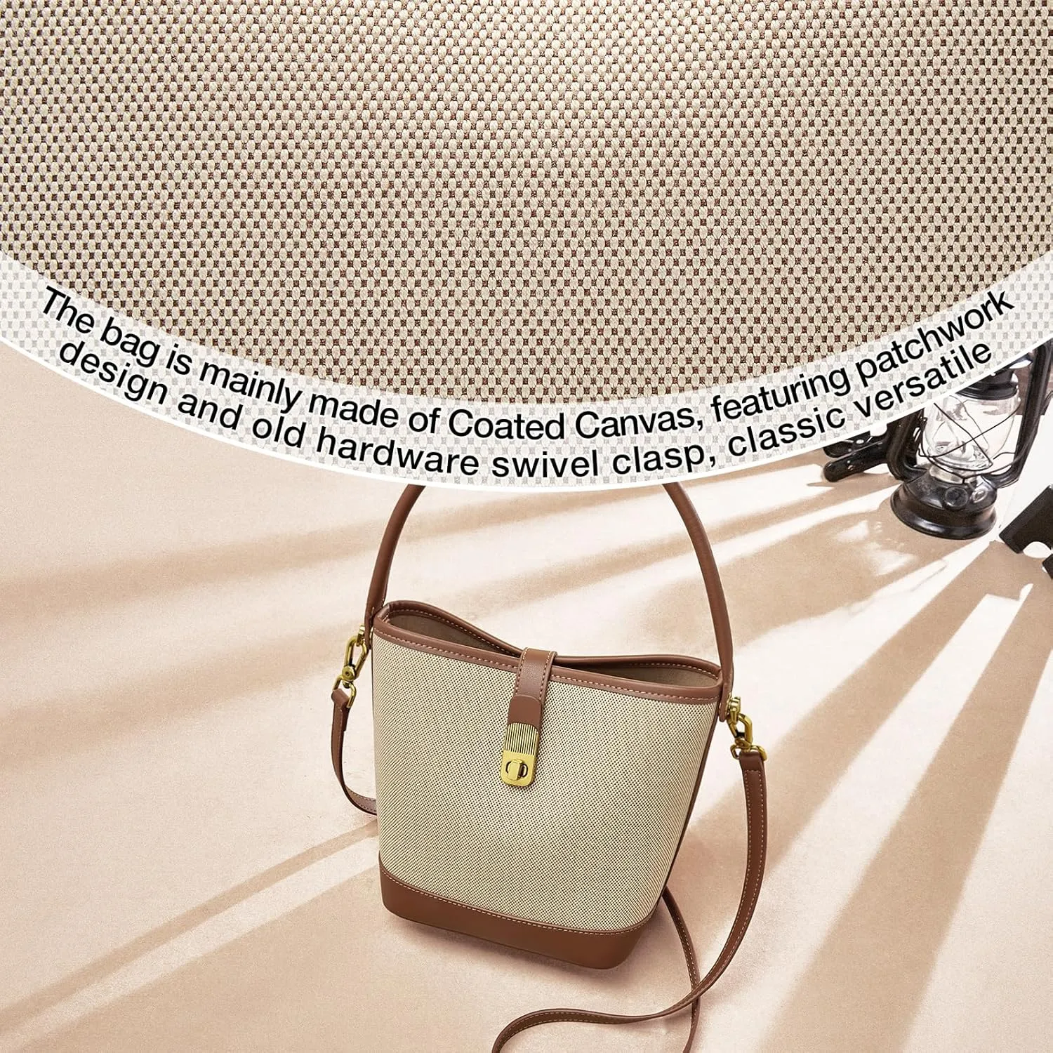 FOXLOVER Coated Canvas Bucket Crossbody Bags for Women Top-Handle Handbags Small Satchel Purse Trendy Twist Lock