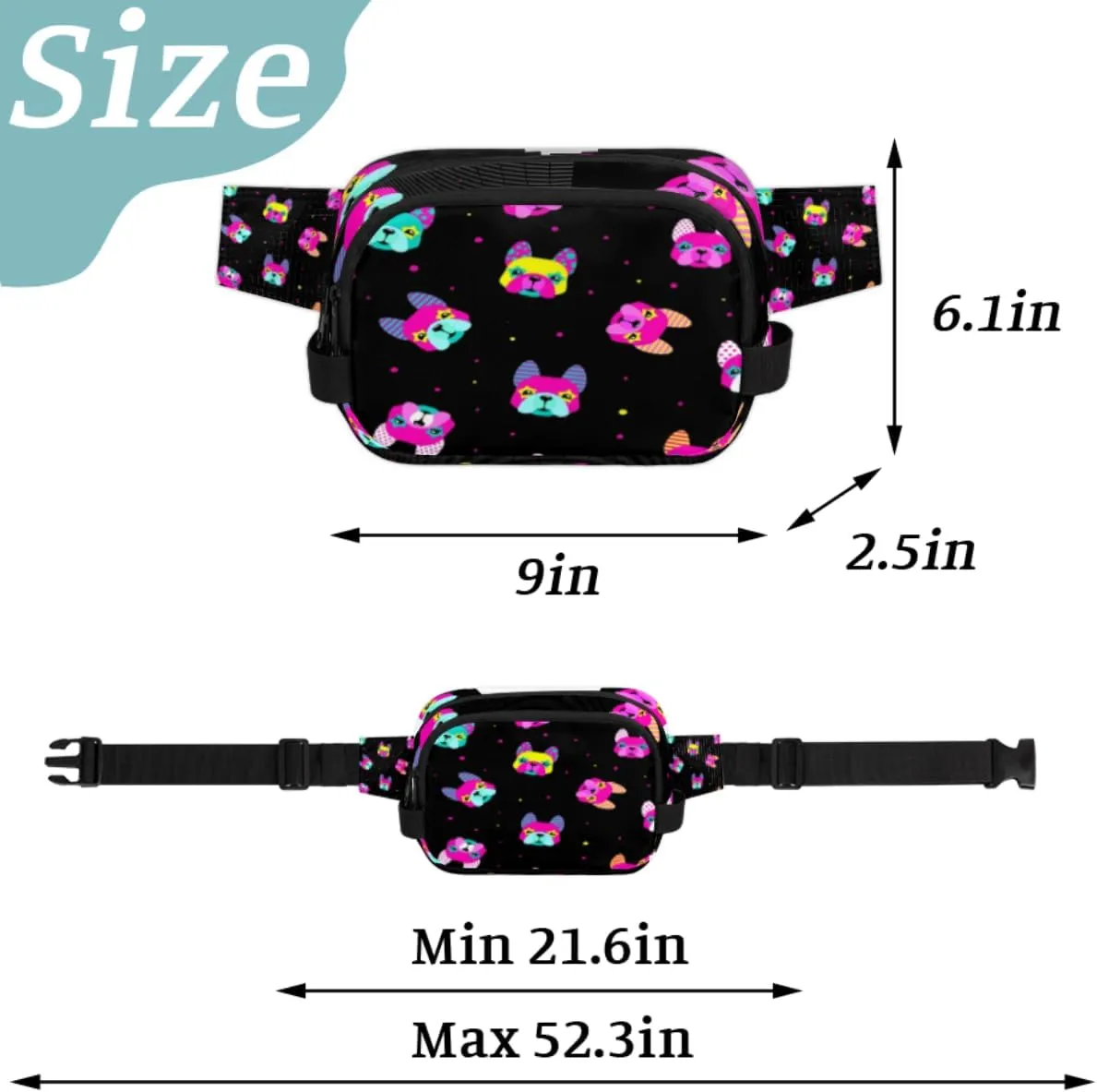 French Bulldog Polka Dots Durable Waterproof Fanny Pack with Double Zipper Closure - Organize Your Essentials with Ease - Lightweight and Comfortable for Men and Women