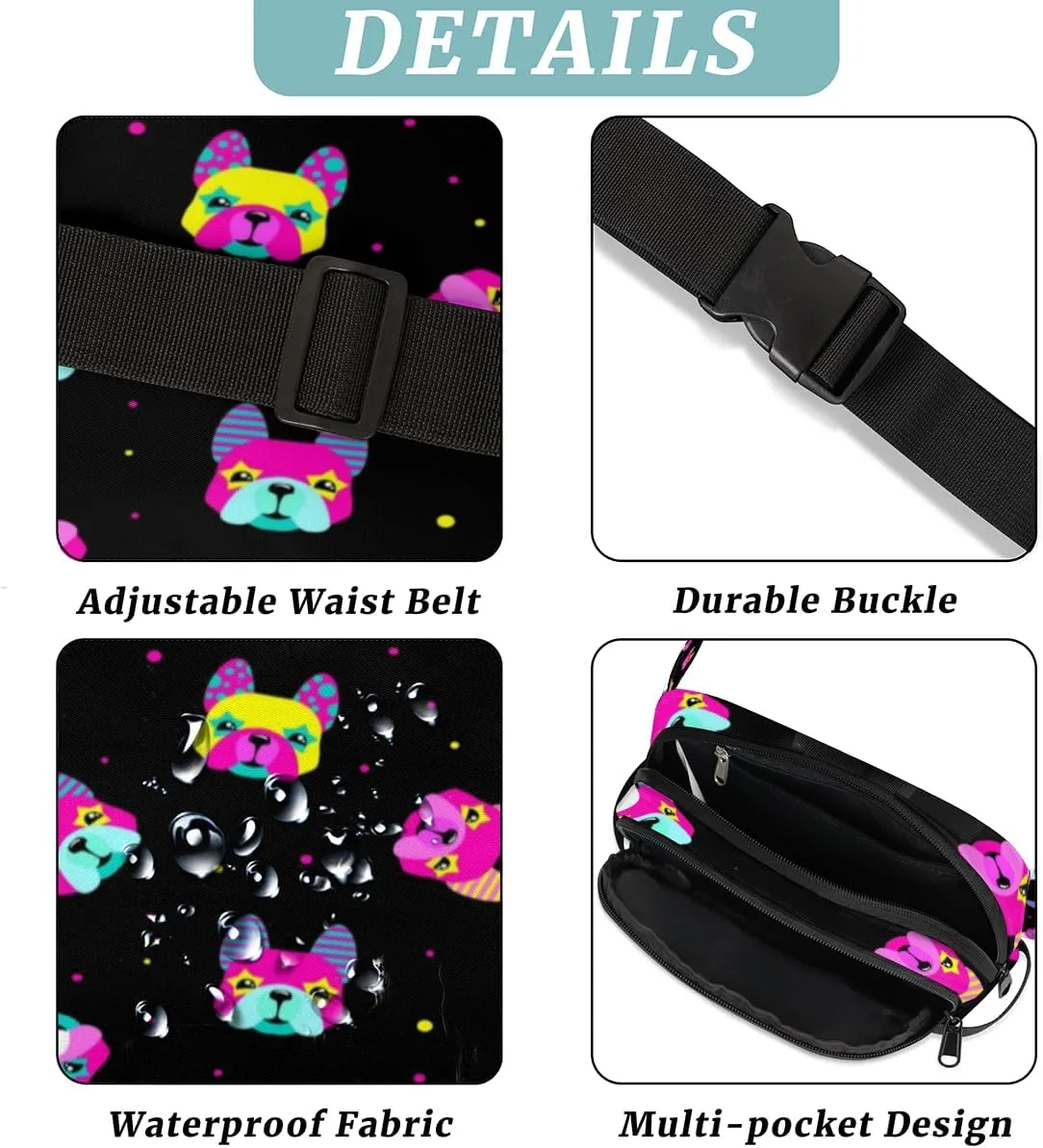 French Bulldog Polka Dots Durable Waterproof Fanny Pack with Double Zipper Closure - Organize Your Essentials with Ease - Lightweight and Comfortable for Men and Women