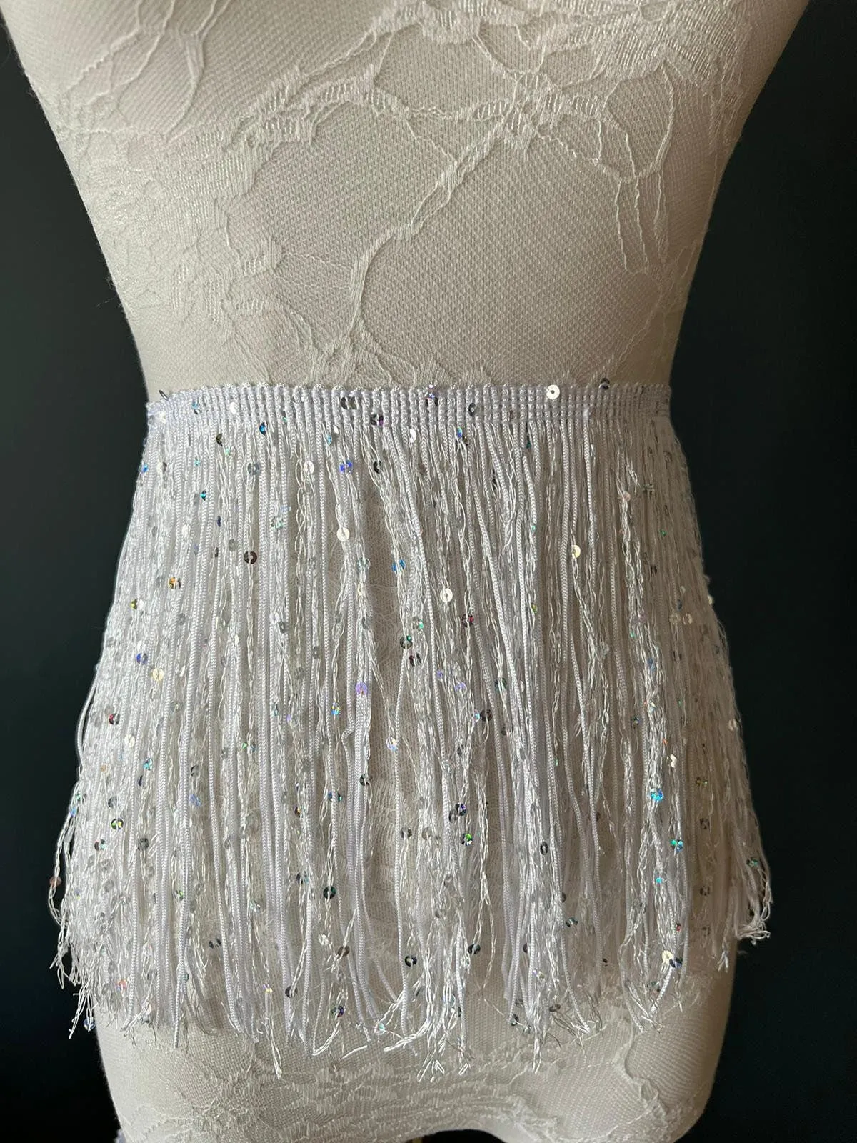 Fringe, Fringe With Sequins, Sequinned,  Sequin Fringe, Dance, Costumes, Fashion, Party, Dress Fringe, 20cm, 8 inch, 8 Colours, Green