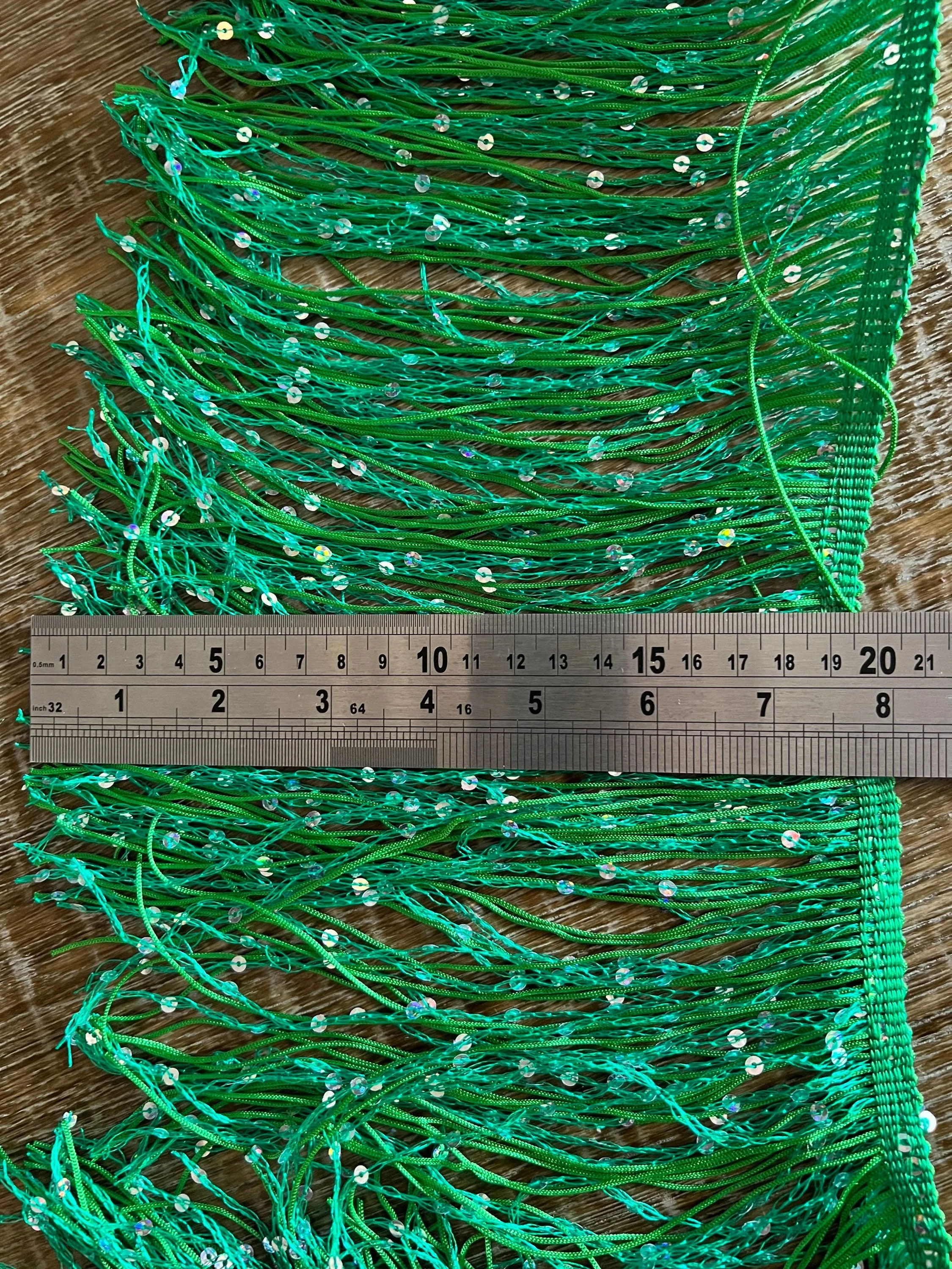 Fringe, Fringe With Sequins, Sequinned,  Sequin Fringe, Dance, Costumes, Fashion, Party, Dress Fringe, 20cm, 8 inch, 8 Colours, Green