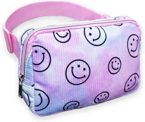 FROG SAC Corduroy Fanny Pack for Women, Tie Dye Crossbody Belt Bag for Girls, Smiley Face Cross Body Sling Bags, Trendy Fashion Emoji Hip Waist Packs, Small Adjustable Over The Shoulder Travel Pouch