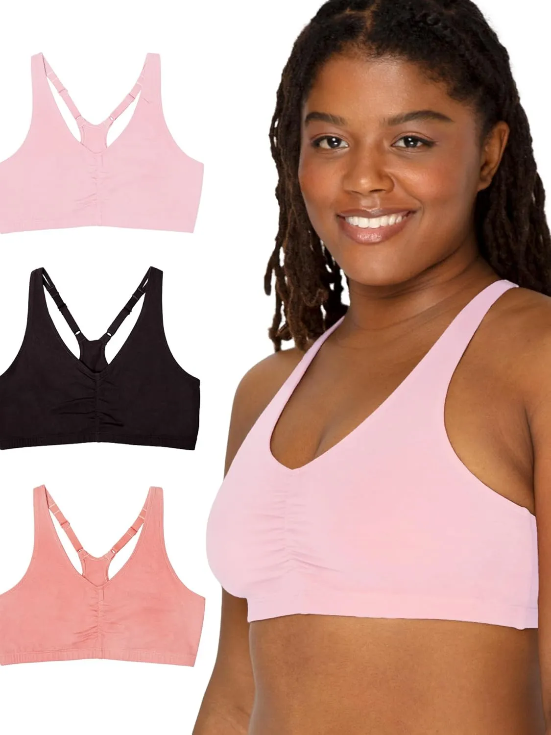 Fruit of the Loom Women's Adjustable Shirred Front Racerback Sports Bra Multi Packs!