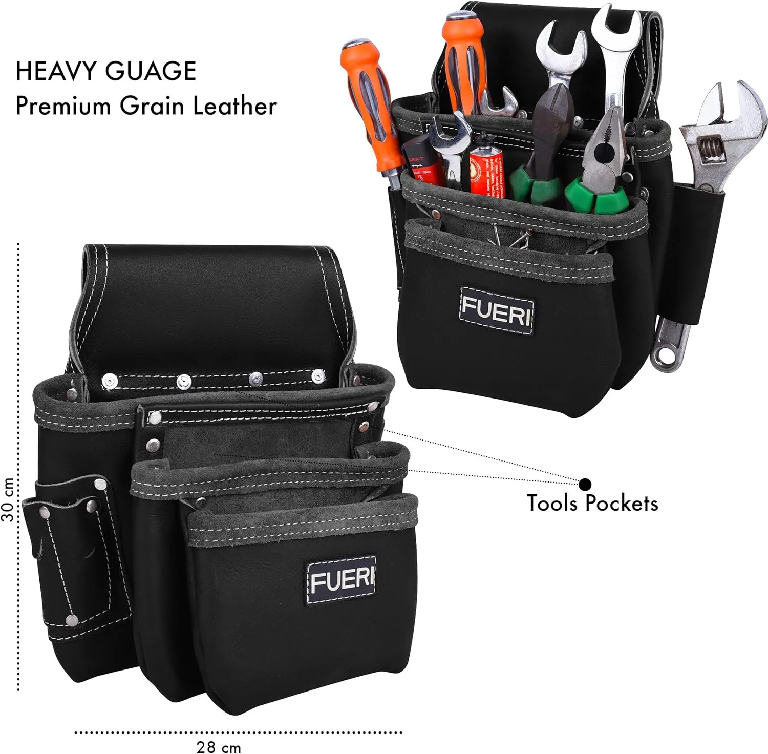 FUERI Leather Tool Belt Bags Pouches Heavy Duty for Men Construction Carpenter Electrician Framer Women Iron Worker