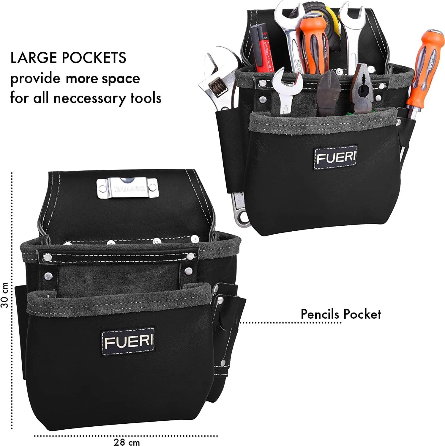 FUERI Leather Tool Belt Bags Pouches Heavy Duty for Men Construction Carpenter Electrician Framer Women Iron Worker
