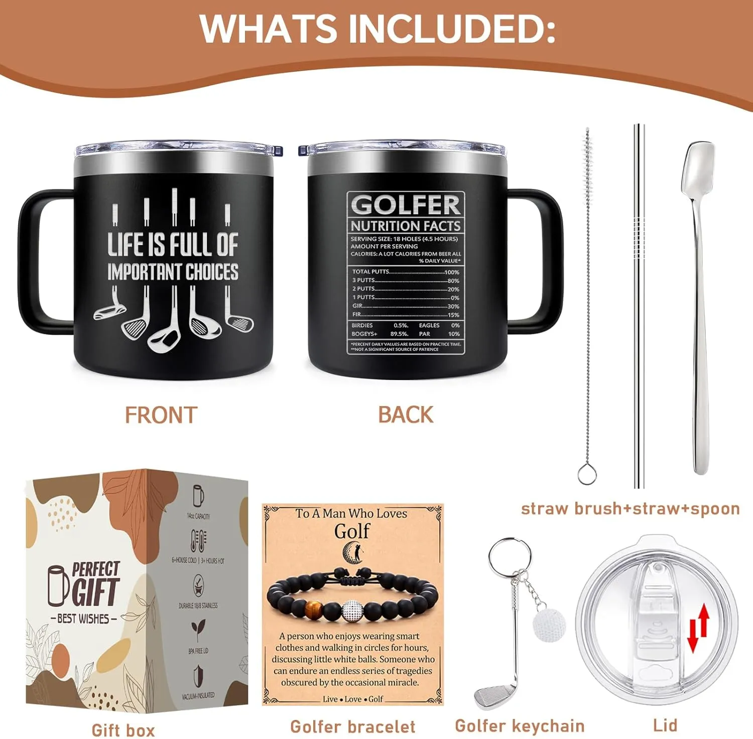 Fufendio Golf Gifts for Men - Fathers Day Golf Gift for Dad, Grandpa - Cool Gifts for Golfers - Life Is Full of Important Choices Coffee Mug 14oz