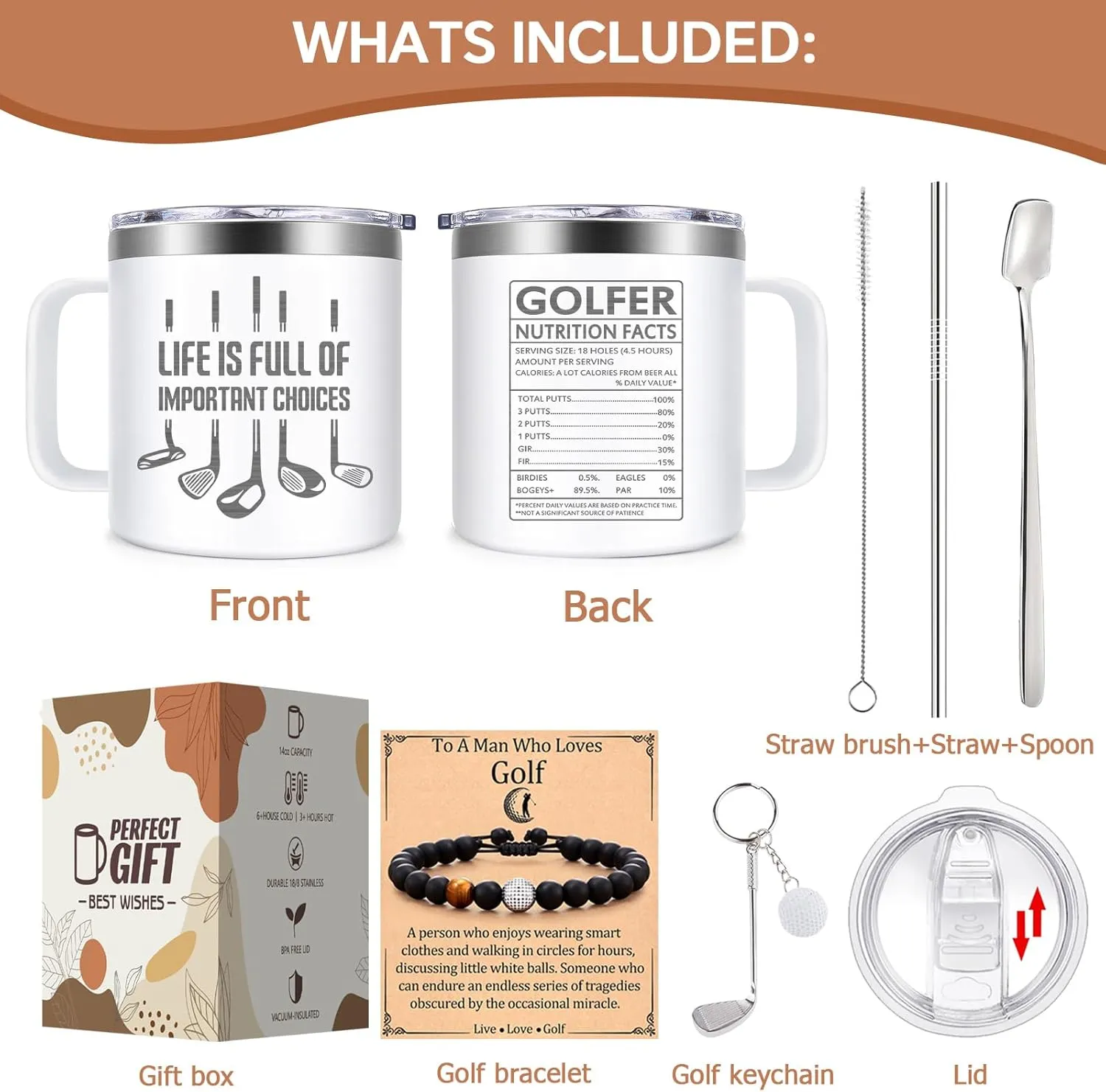 Fufendio Golf Gifts for Men, Women - Fathers Day Golf Gift for Dad, Grandpa - Cool Gifts for Golfers - Life Is Full of Important Choices Coffee Mug 14oz