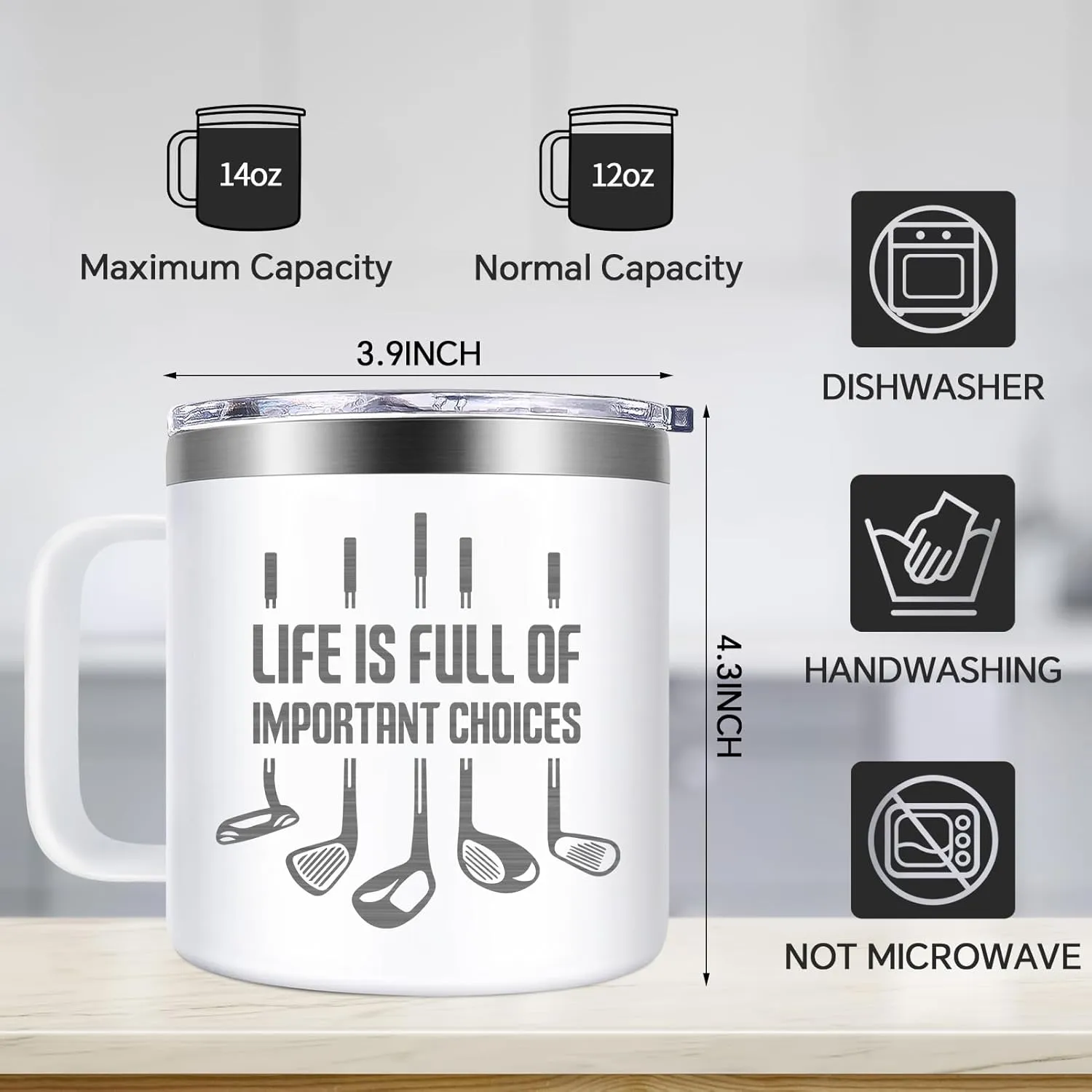 Fufendio Golf Gifts for Men, Women - Fathers Day Golf Gift for Dad, Grandpa - Cool Gifts for Golfers - Life Is Full of Important Choices Coffee Mug 14oz