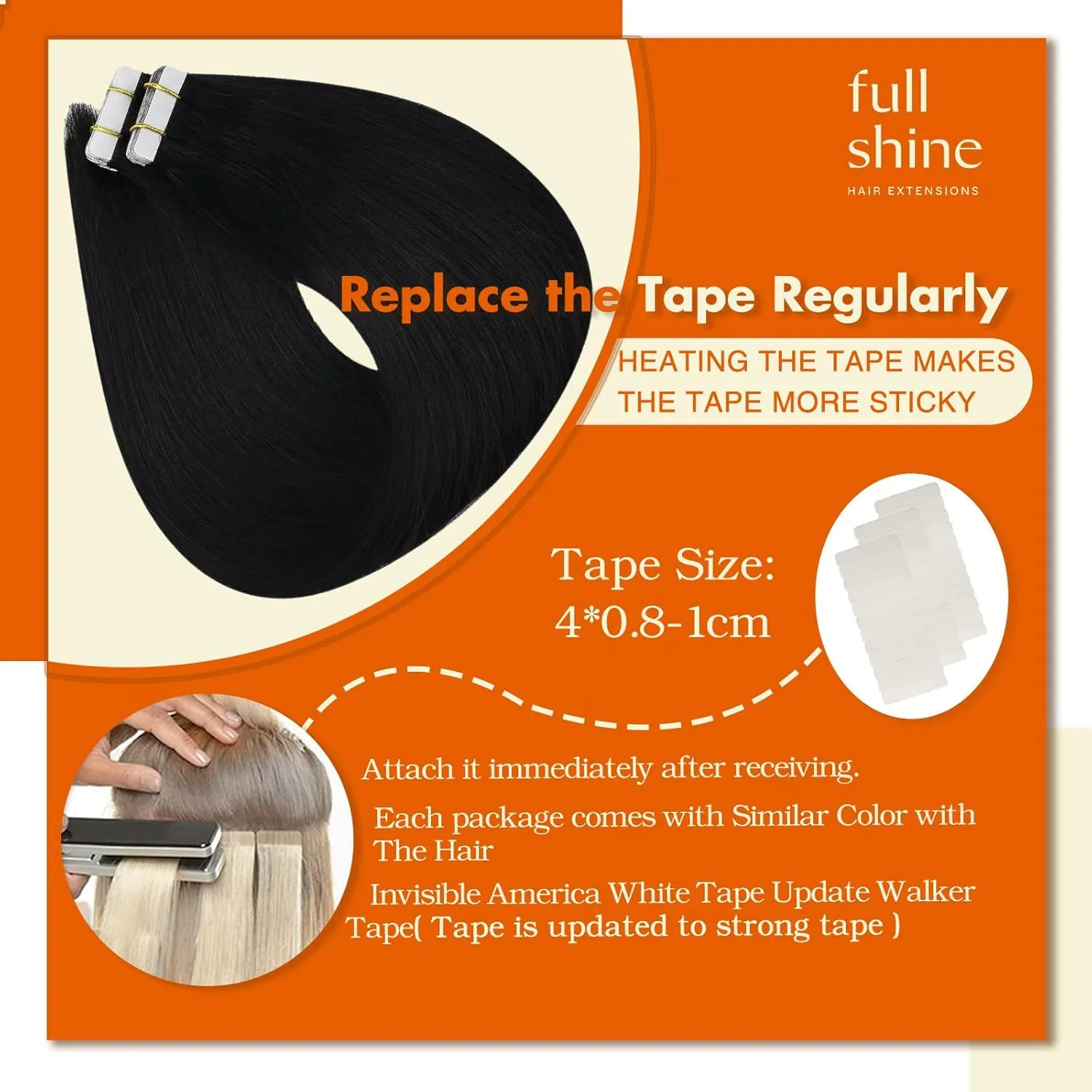 Full Shine Tape in Real Human Hair 14 Inch Color 1 Jet Black Pu Remy Tape in Hair Extensions Straight Hair 20 pcs Seamless Tape ins Skin Weft Glue in Human Hair Extensions 50 Gram Add Volume