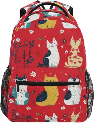 Fun Backpack for Teacher Nurse Waterproof Travel Laptop Backpack with Chest Strap for Business Work College Travel Trip Cartoon Funny Cat Red