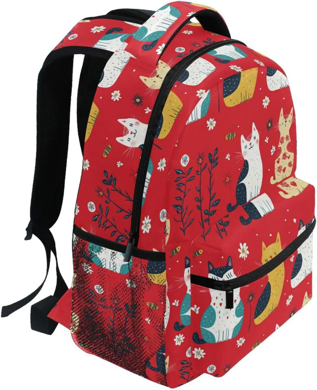 Fun Backpack for Teacher Nurse Waterproof Travel Laptop Backpack with Chest Strap for Business Work College Travel Trip Cartoon Funny Cat Red