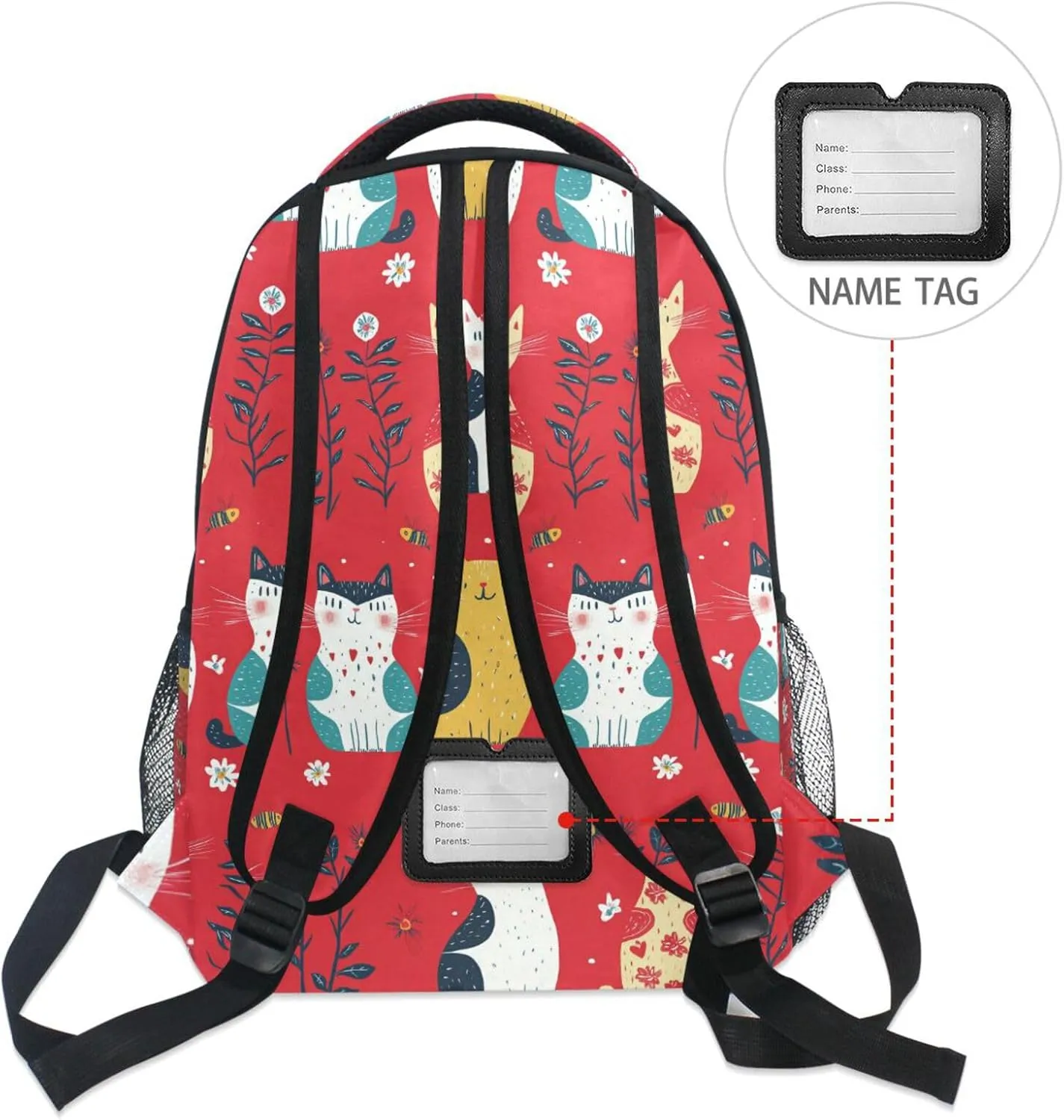 Fun Backpack for Teacher Nurse Waterproof Travel Laptop Backpack with Chest Strap for Business Work College Travel Trip Cartoon Funny Cat Red