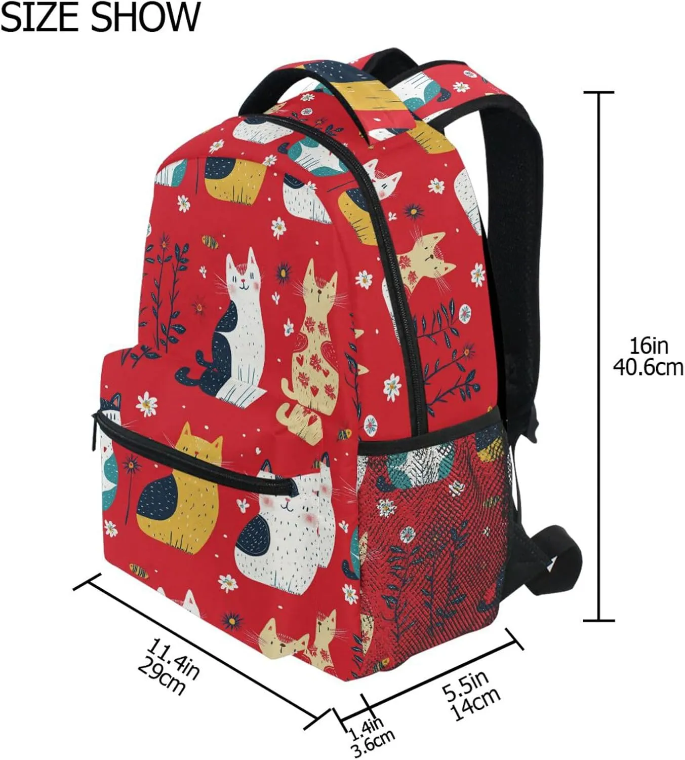Fun Backpack for Teacher Nurse Waterproof Travel Laptop Backpack with Chest Strap for Business Work College Travel Trip Cartoon Funny Cat Red