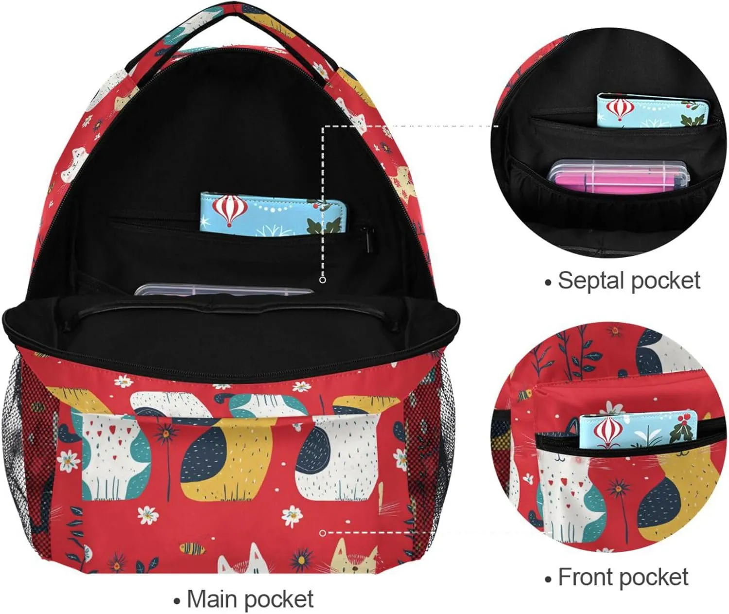 Fun Backpack for Teacher Nurse Waterproof Travel Laptop Backpack with Chest Strap for Business Work College Travel Trip Cartoon Funny Cat Red
