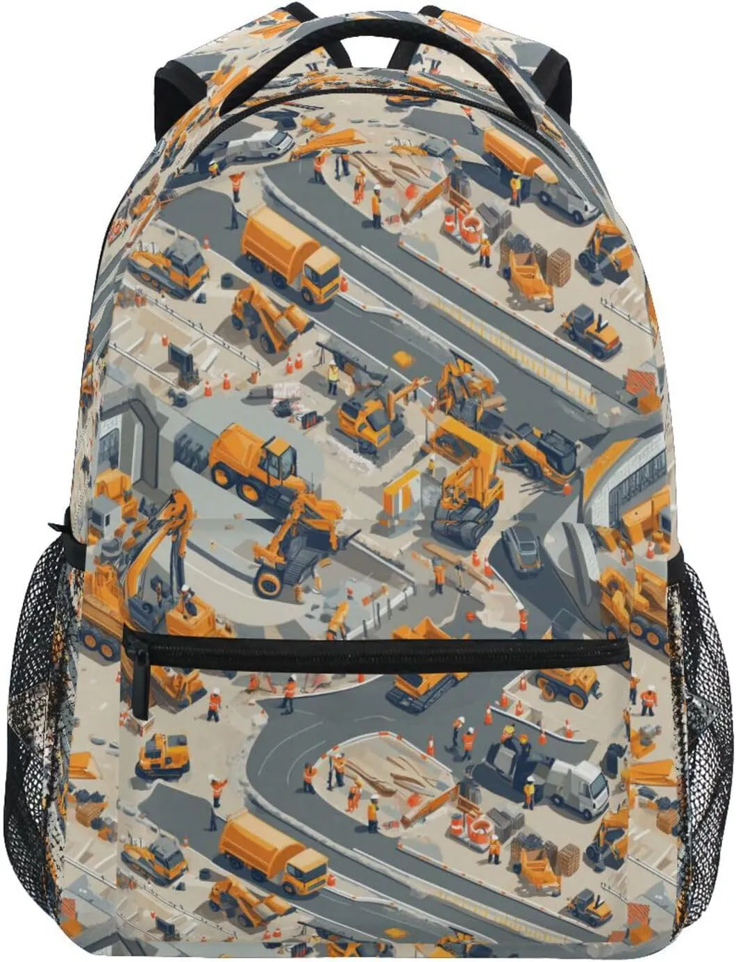 Fun Backpack for Teens Boys Girls Waterproof Backpack with Chest Strap for Business Work College Travel Trip Construction Scene Concrete Mixer Truck