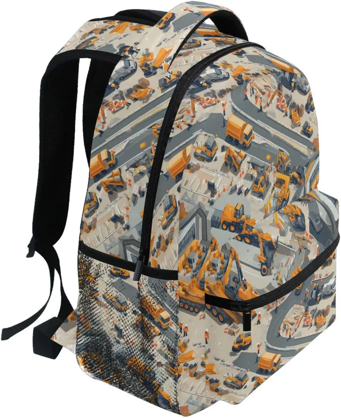Fun Backpack for Teens Boys Girls Waterproof Backpack with Chest Strap for Business Work College Travel Trip Construction Scene Concrete Mixer Truck