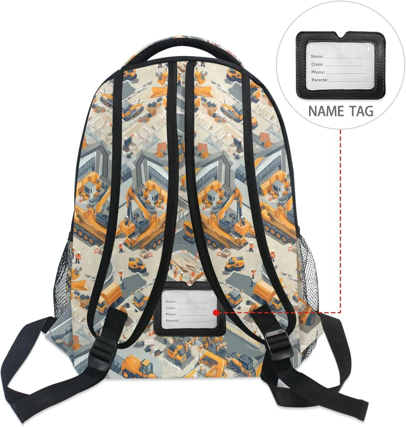 Fun Backpack for Teens Boys Girls Waterproof Backpack with Chest Strap for Business Work College Travel Trip Construction Scene Concrete Mixer Truck
