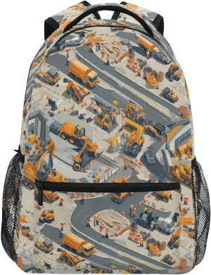 Fun Backpack for Teens Boys Girls Waterproof Backpack with Chest Strap for Business Work College Travel Trip Construction Scene Concrete Mixer Truck
