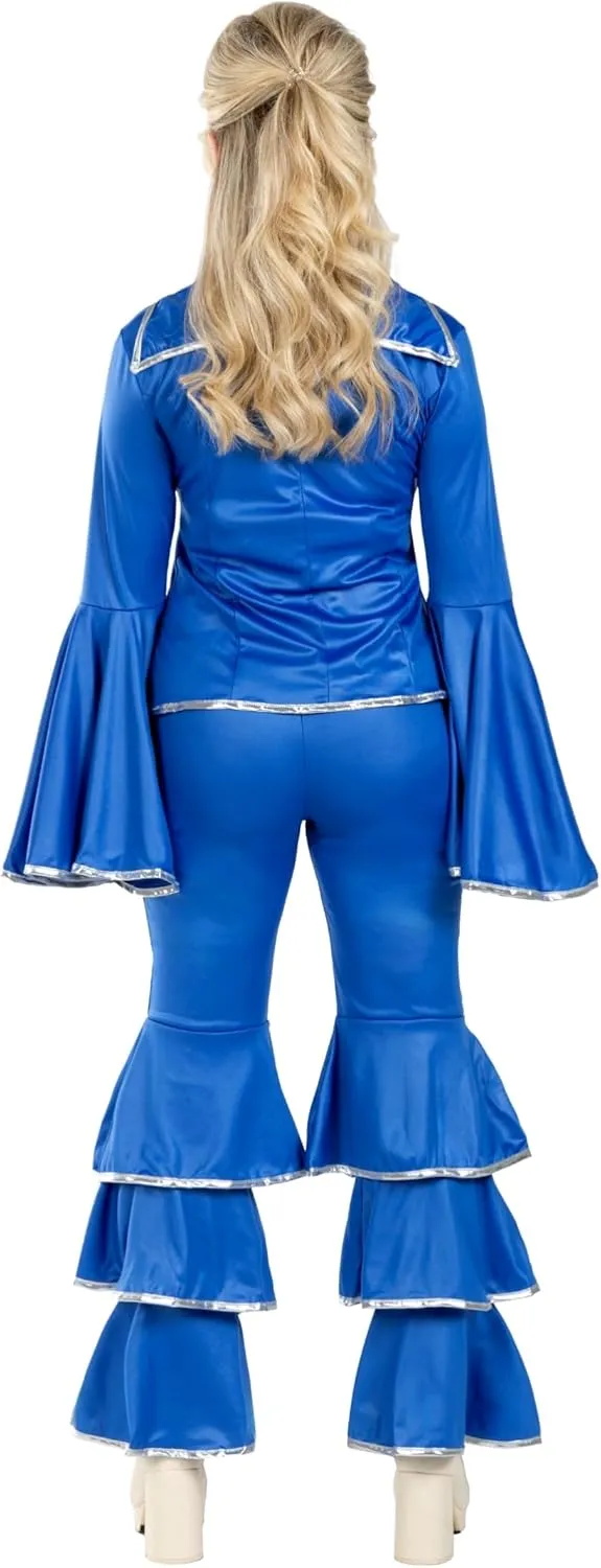 fun shack 70 Disco Costume for Women Blue Flares, Disco Queen Jumpsuit, Retro Dance Outfit for Parties