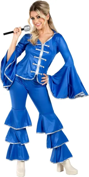 fun shack 70 Disco Costume for Women Blue Flares, Disco Queen Jumpsuit, Retro Dance Outfit for Parties