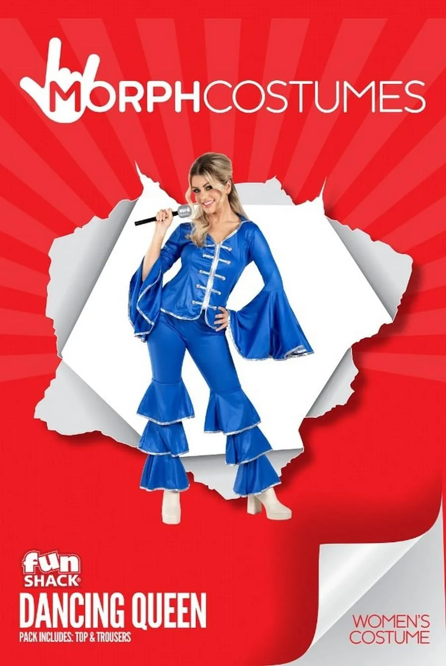 fun shack 70 Disco Costume for Women Blue Flares, Disco Queen Jumpsuit, Retro Dance Outfit for Parties