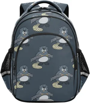 Funny Beaver Pattern Backpack for Kids Elementary School Bag Boys Girls Bookbag Travel Backpack Daypack