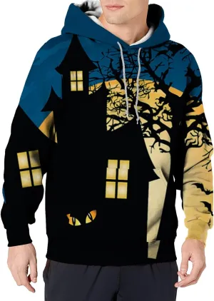 funny halloween sweatshirts for men Print Sweatshirt Long Sleeved Hooded Collar Sweatshirt Pullover Hoodies cat