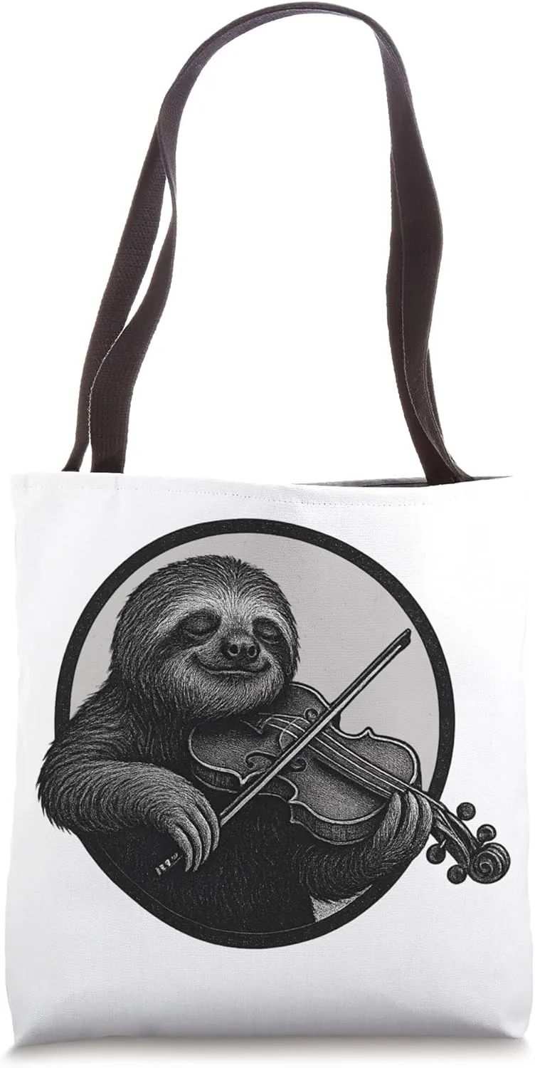 Funny Orchestra Musician Violinist Sloth Playing Violin Tote Bag