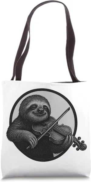 Funny Orchestra Musician Violinist Sloth Playing Violin Tote Bag