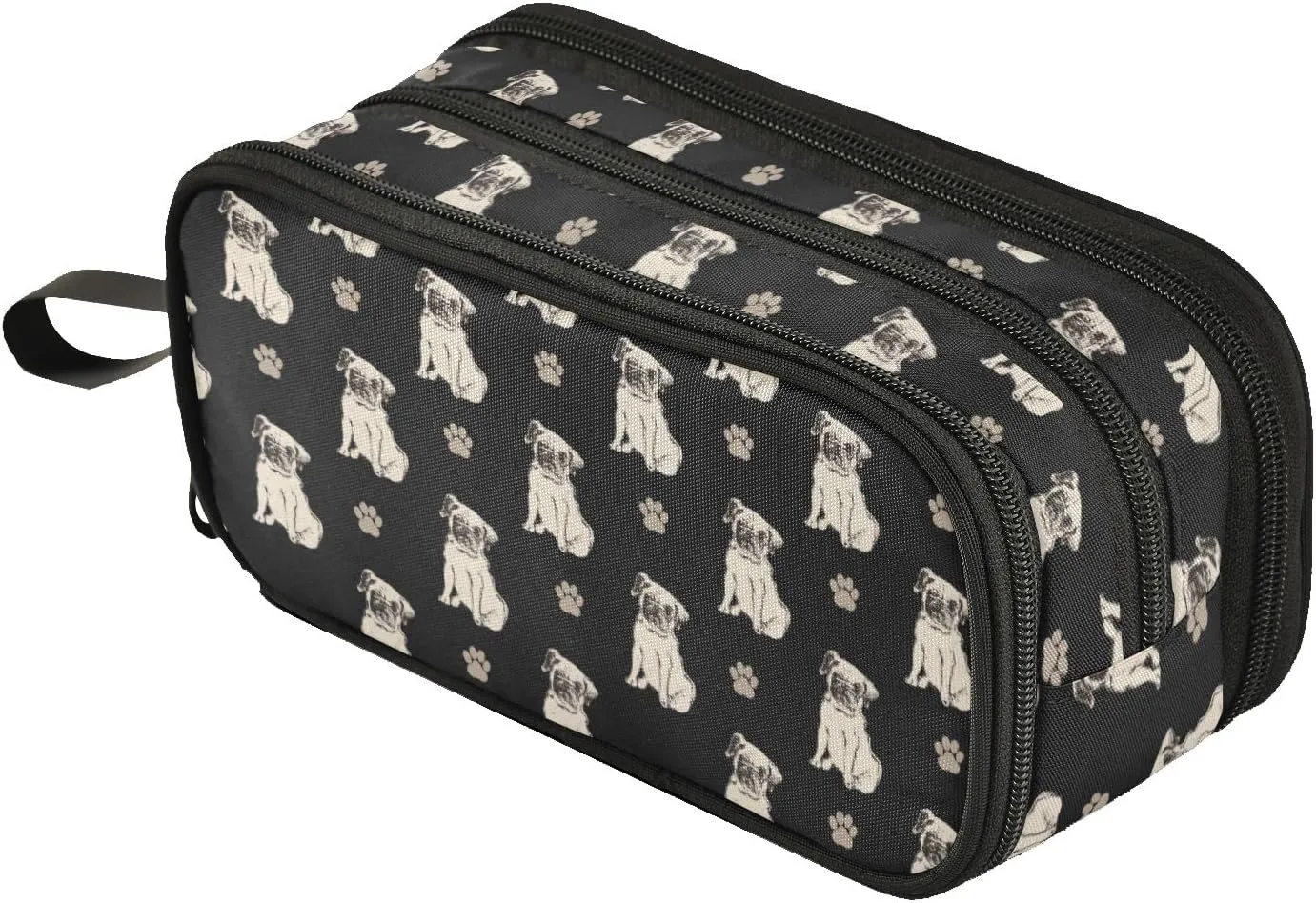 Fustylead Lovely Pug Dogs Large Pencil Case, Durable Pen Pouch with Big Capacity, Minimalist Portable Stationery Bag with Handle for Middle High College School Office Travel