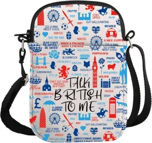 G2TUP Britisher Gift Talk British To Me Crossbody Bag British Sayings Travel Bag English Slang British Vacation Trip Gift