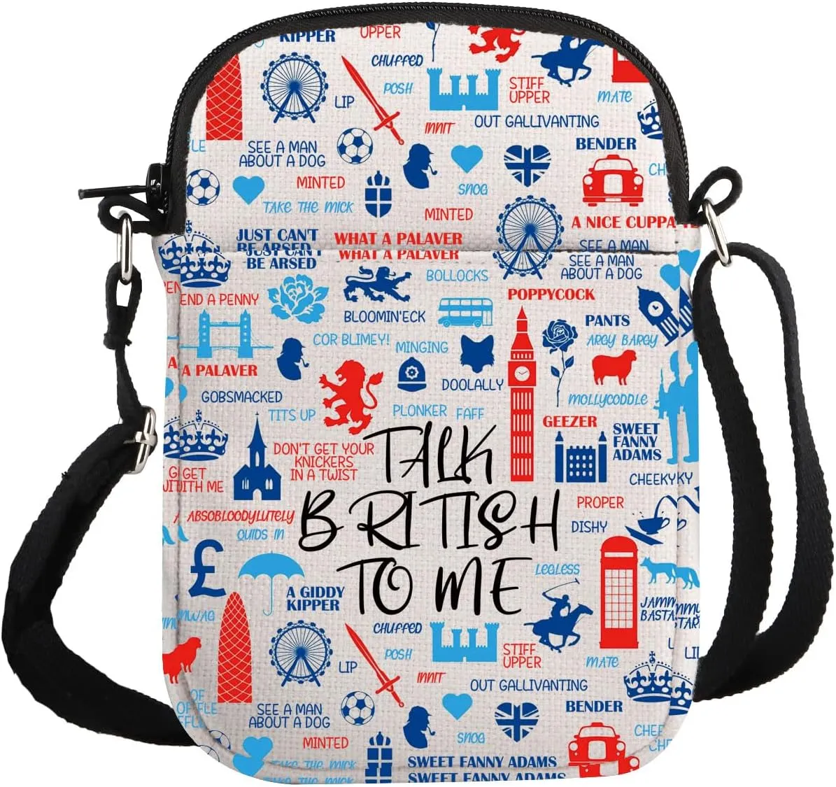 G2TUP Britisher Gift Talk British To Me Crossbody Bag British Sayings Travel Bag English Slang British Vacation Trip Gift