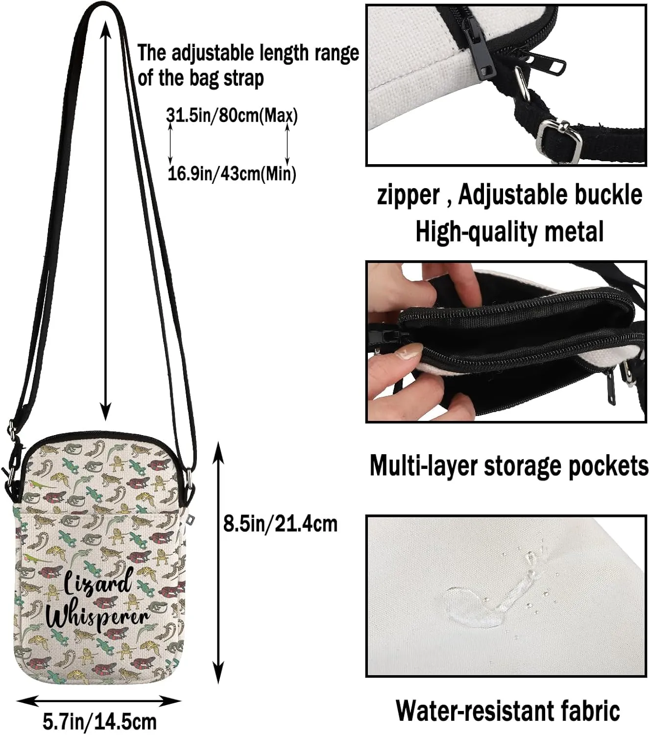 G2TUP Gecko Reptile Lover Gift Lizard Whisperer Crossbody Bag Leopard Gecko Lover Travel Bag Lizard Owner Gift