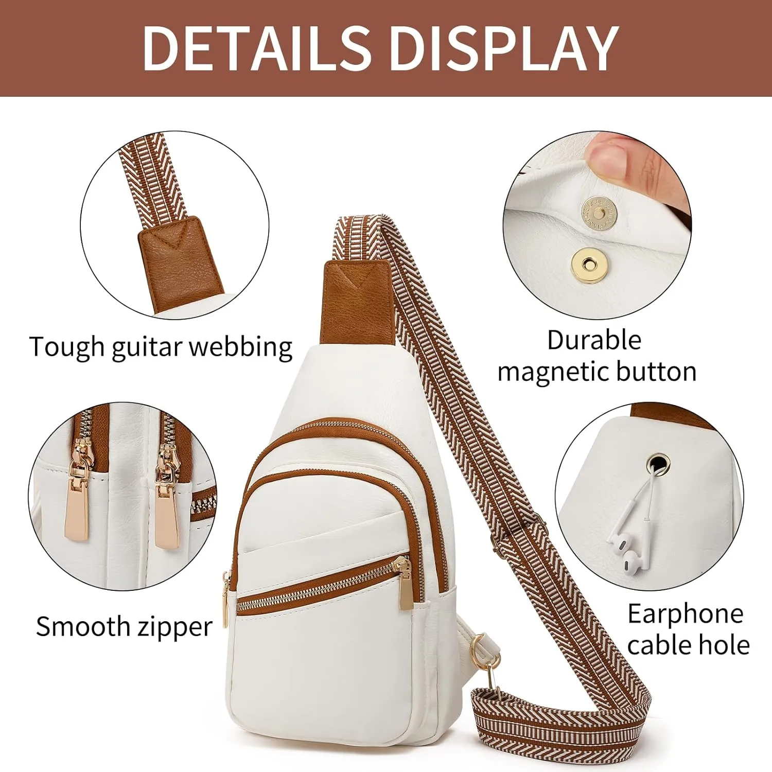 GAEKEAO Sling Bag for Women Vegan Leather Crossbody Bags Fanny Pack Chest Pack Small Backpack Travel Purse Shoulder Bag