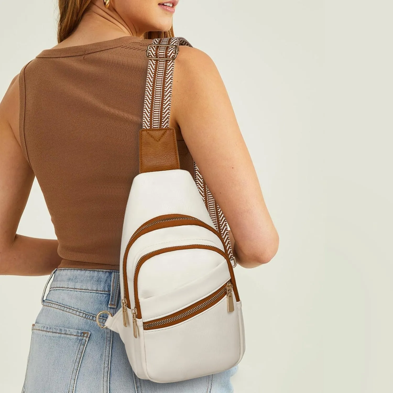 GAEKEAO Sling Bag for Women Vegan Leather Crossbody Bags Fanny Pack Chest Pack Small Backpack Travel Purse Shoulder Bag