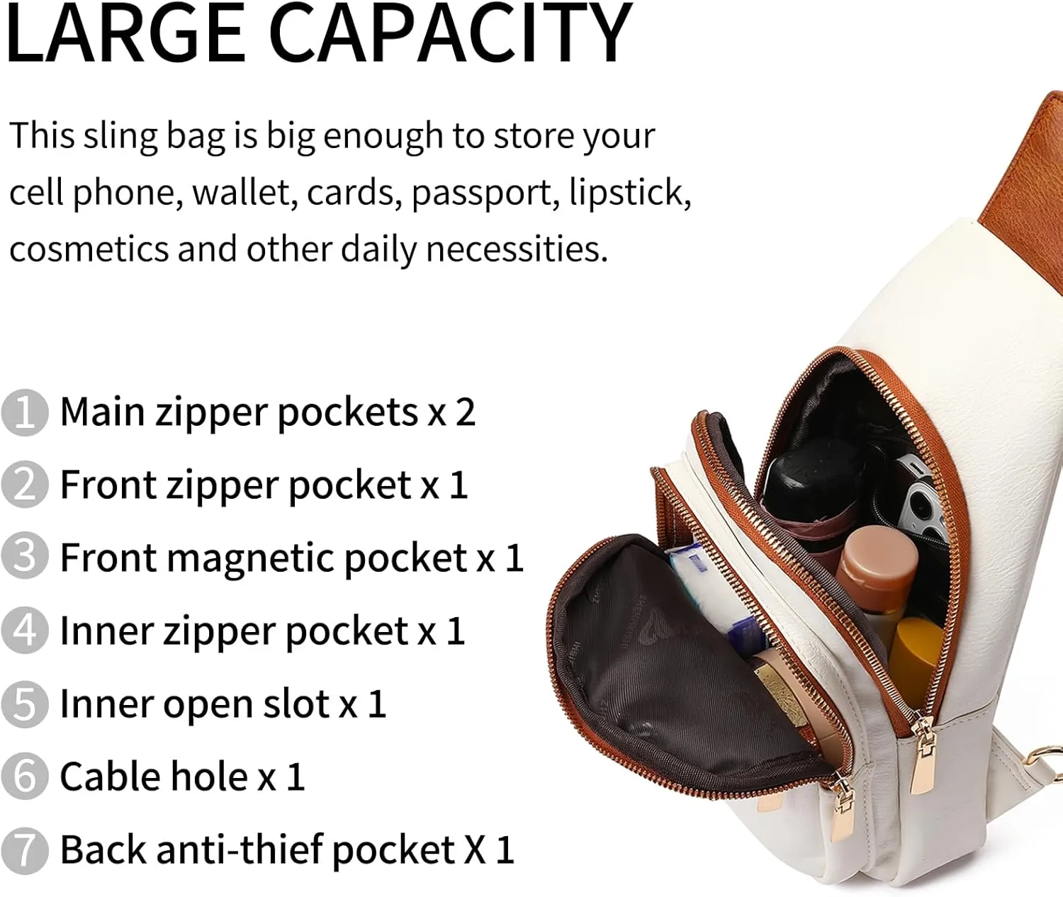 GAEKEAO Sling Bag for Women Vegan Leather Crossbody Bags Fanny Pack Chest Pack Small Backpack Travel Purse Shoulder Bag