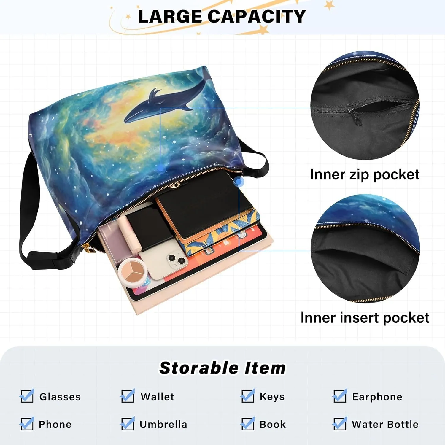 GAIGEO a of Sea Shells and Starfish Lightweight Leather Shoulder Bag, Men's Leather Crossbody Bag, Large Crossbody Bag