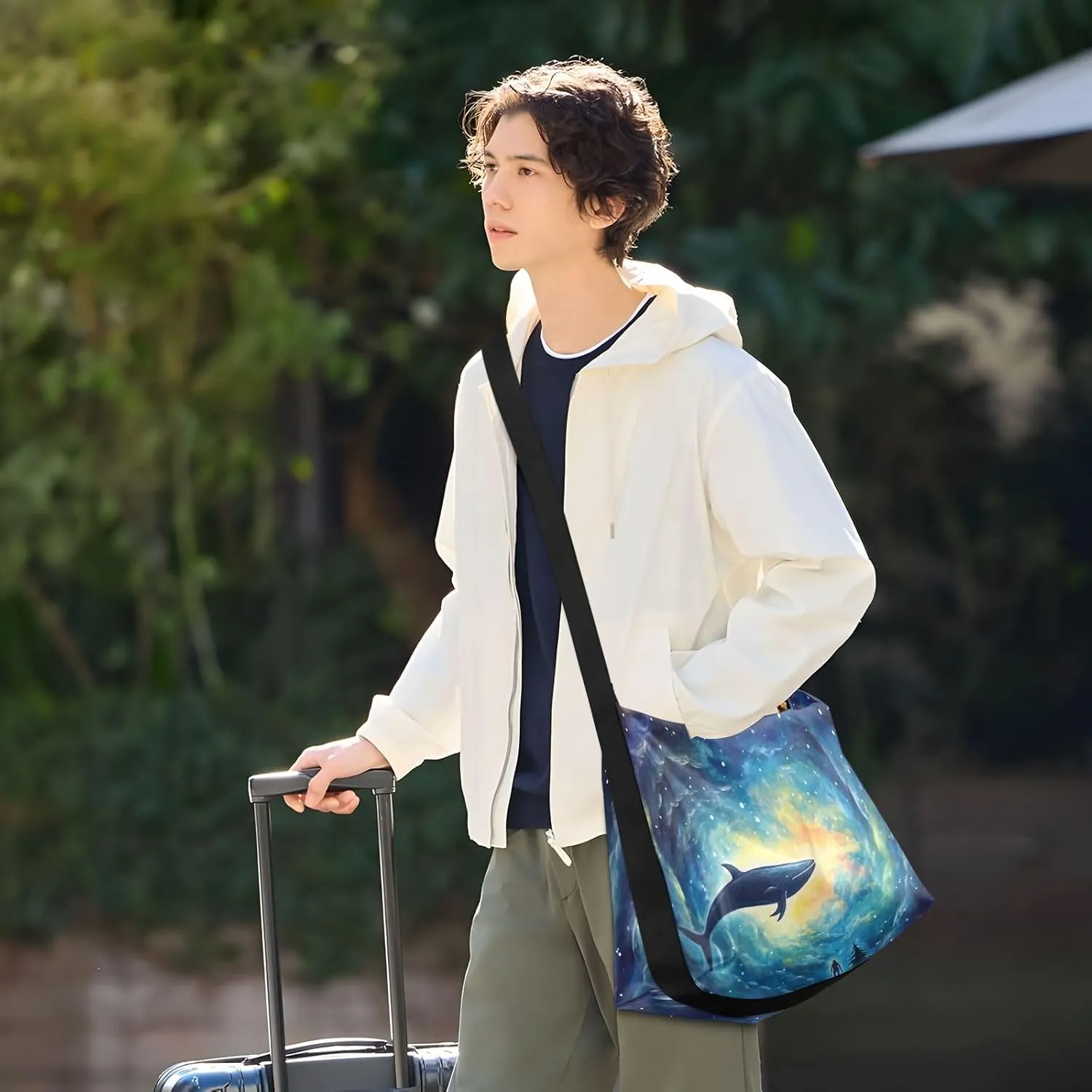GAIGEO a of Sea Shells and Starfish Lightweight Leather Shoulder Bag, Men's Leather Crossbody Bag, Large Crossbody Bag