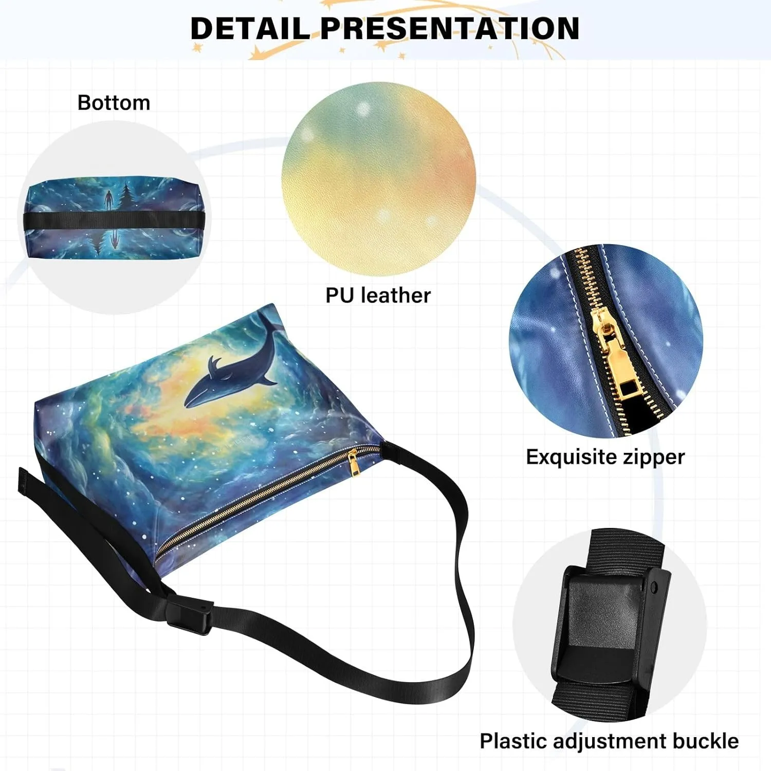 GAIGEO a of Sea Shells and Starfish Lightweight Leather Shoulder Bag, Men's Leather Crossbody Bag, Large Crossbody Bag